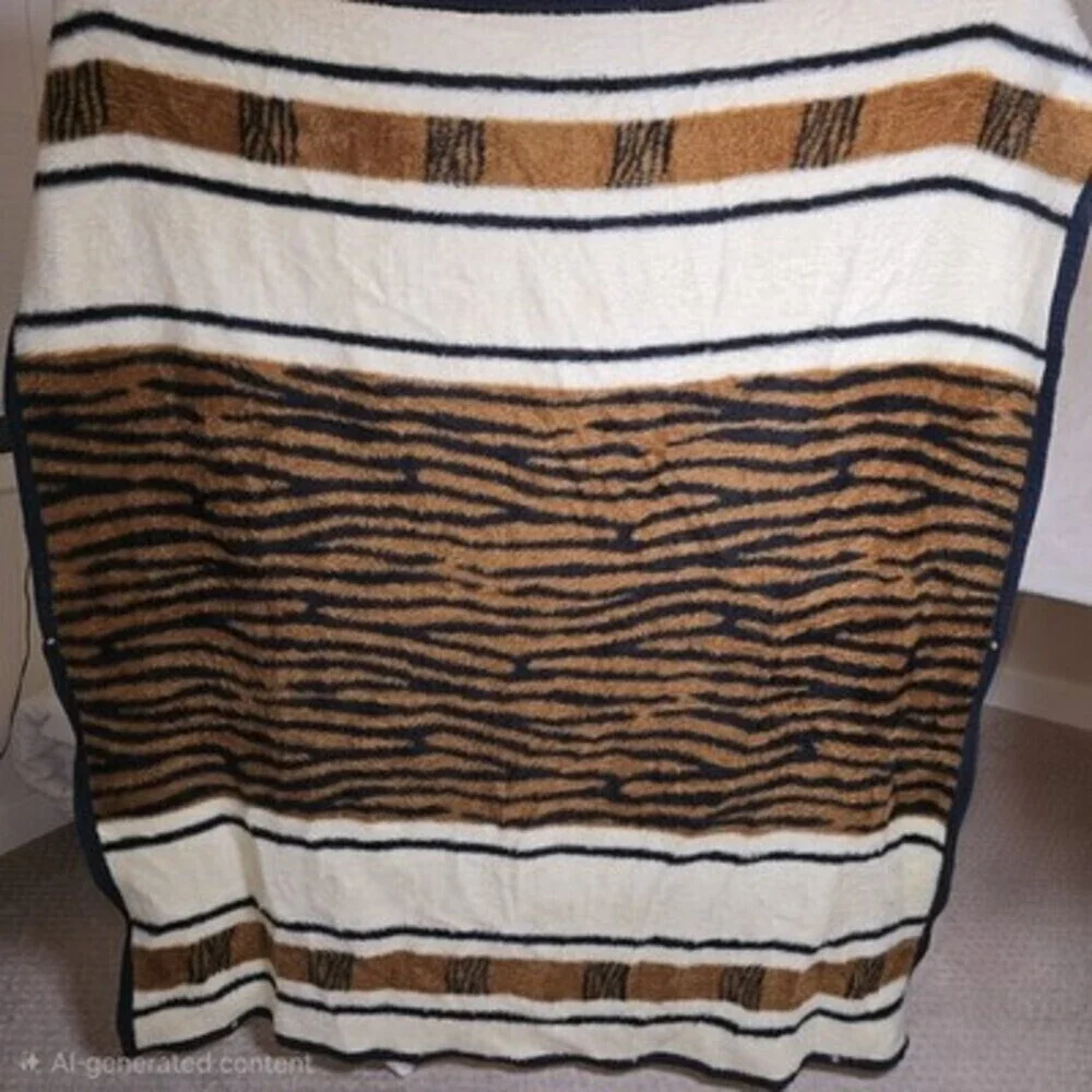 Vintage Biederlack of America Wearable Blanket Tiger Stripe Snap Front Poncho